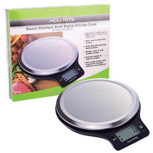 Acurite Round S/Steel Digital Kitchen Scale 1g/5kg (Black)