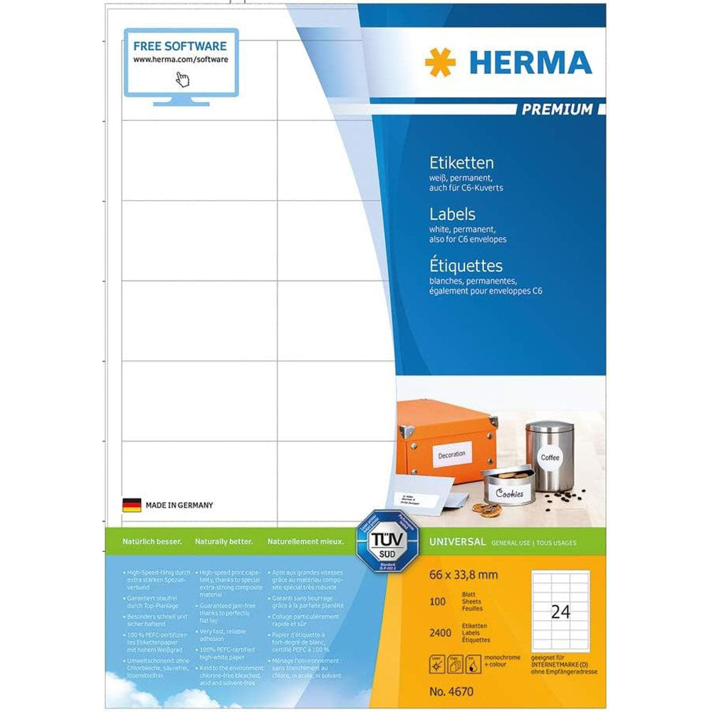 Herma Premium Labels A4 66mm 100pc