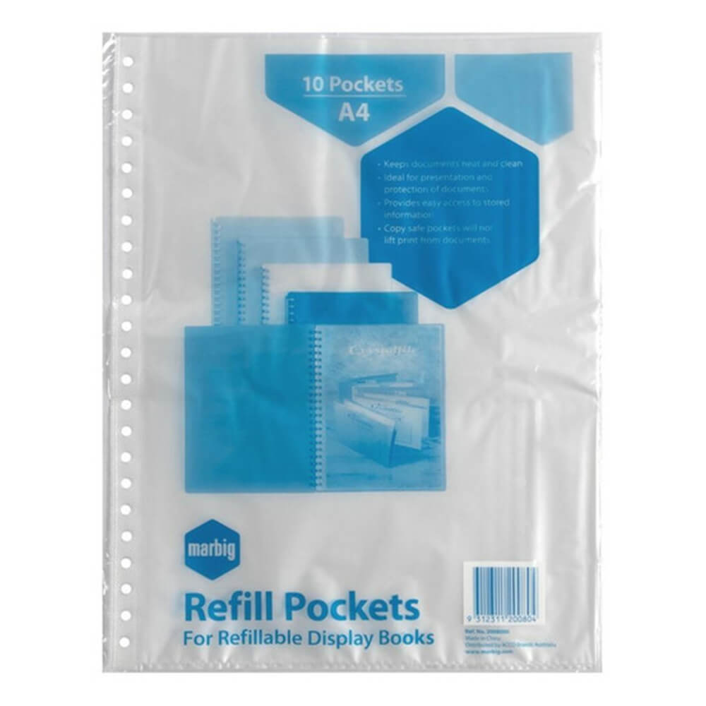 Marbig Display Book Refill Pockets 10pk (A4)