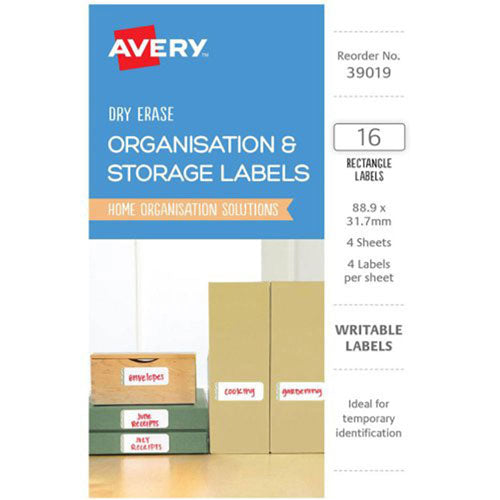 Avery Erase Organise Labels 16pcs (89x32mm)