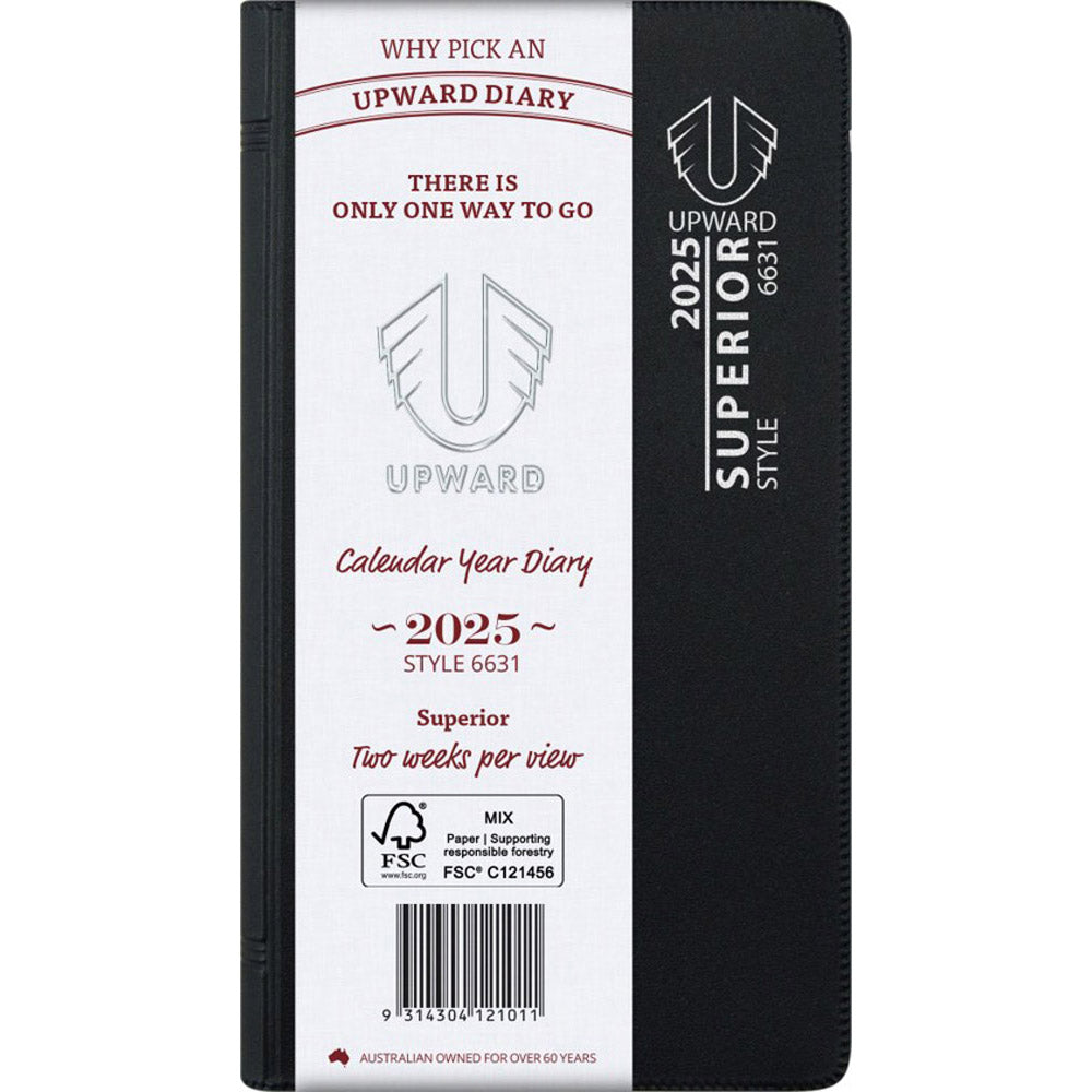 Upward PVC Cover 2WTV 2025 Diary 148x74mm (Black)