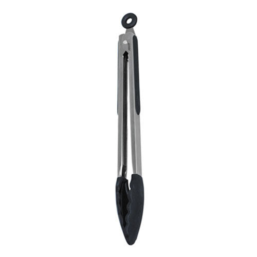 Slilicone Tongs Stainless Steel Handle (Black)